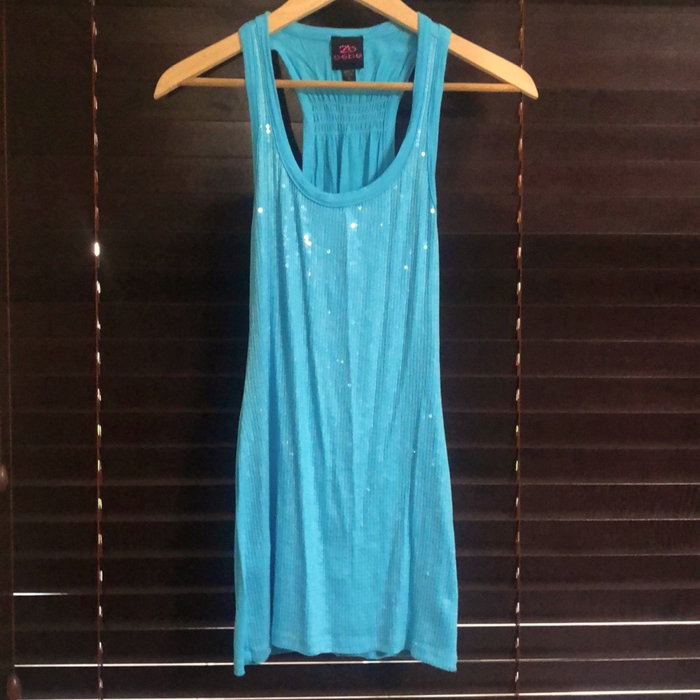 2b Bebe teal racerback sequin tank top